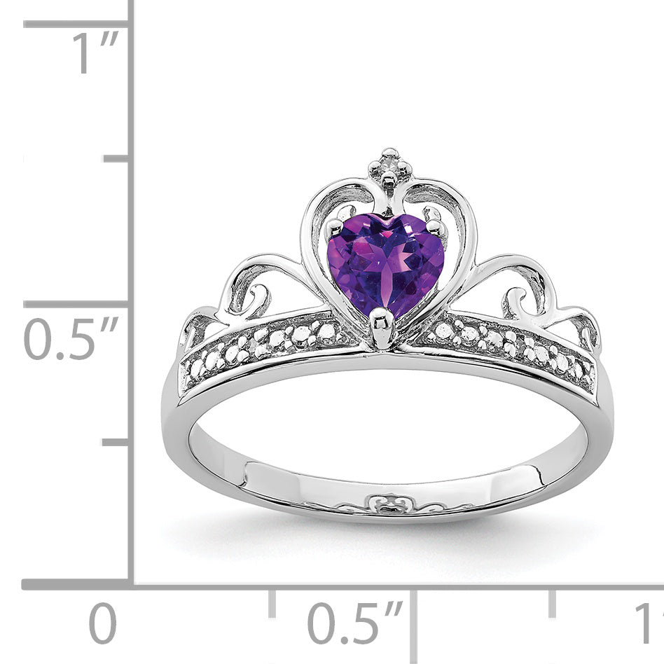 Sterlingsilber Rhodiniert Diamant & Amethyst Tropfen Ring