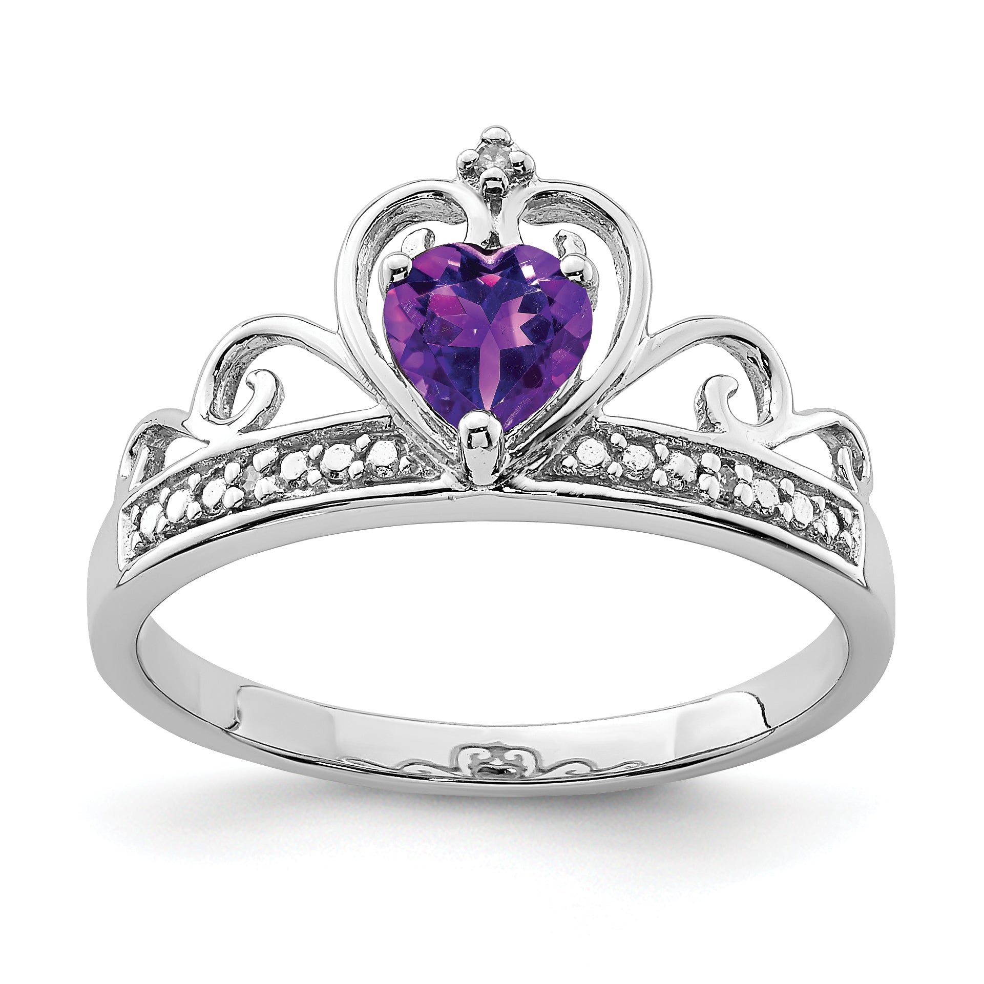 Sterlingsilber Rhodiniert Diamant & Amethyst Tropfen Ring
