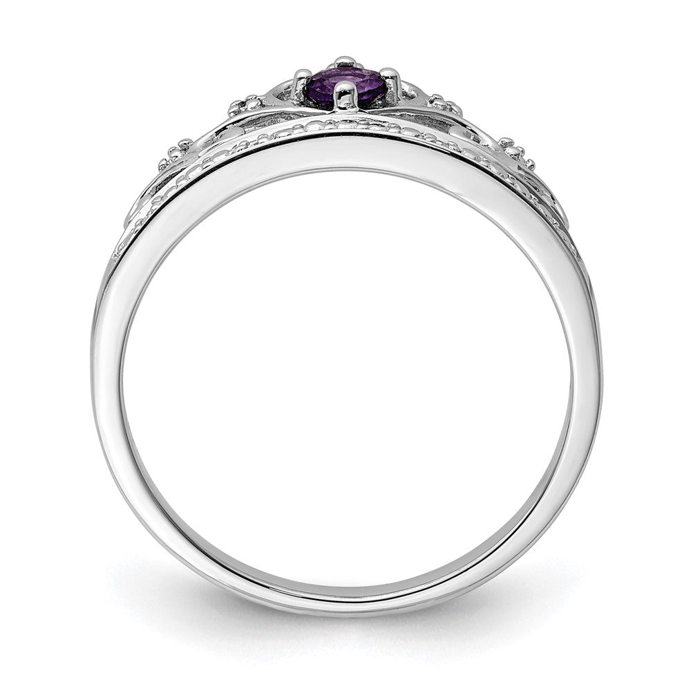 Sterlingsilber Rhodiniert Diamant und Amethyst Ring