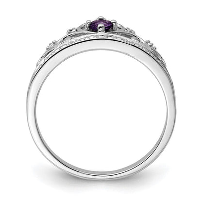 Sterlingsilber Rhodiniert Diamant und Amethyst Ring