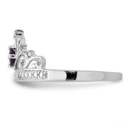 Sterlingsilber Rhodiniert Diamant und Amethyst Ring