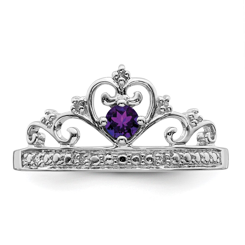 Sterlingsilber Rhodiniert Diamant und Amethyst Ring