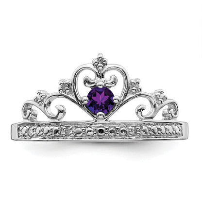 Sterlingsilber Rhodiniert Diamant und Amethyst Ring