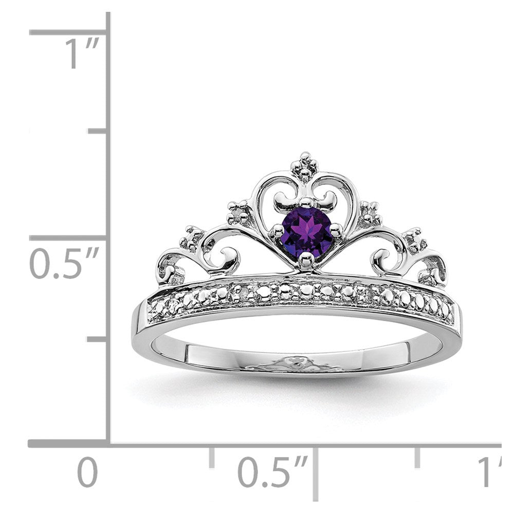 Sterlingsilber Rhodiniert Diamant und Amethyst Ring