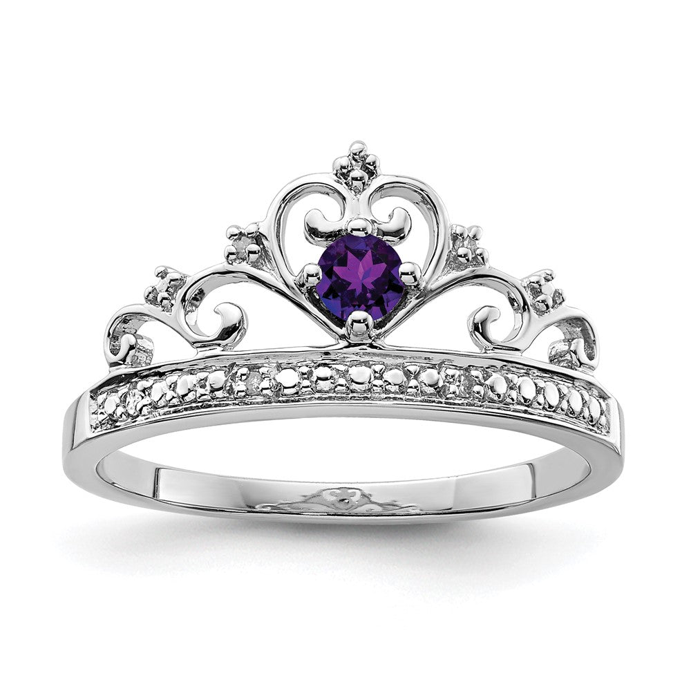 Sterlingsilber Rhodiniert Diamant und Amethyst Ring