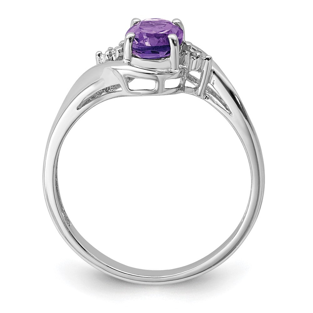 Sterlingsilber Rhodiniert Diamant und Amethyst Oval Ring