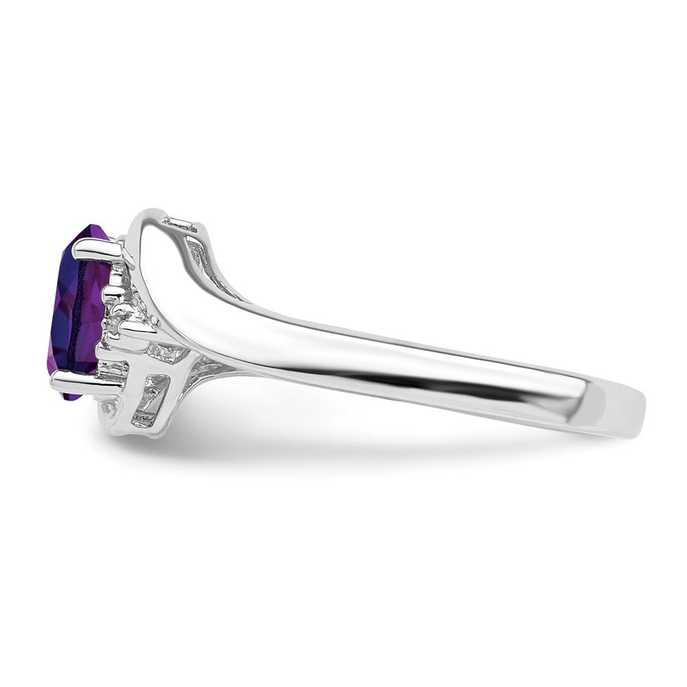 Sterlingsilber Rhodiniert Diamant und Amethyst Oval Ring