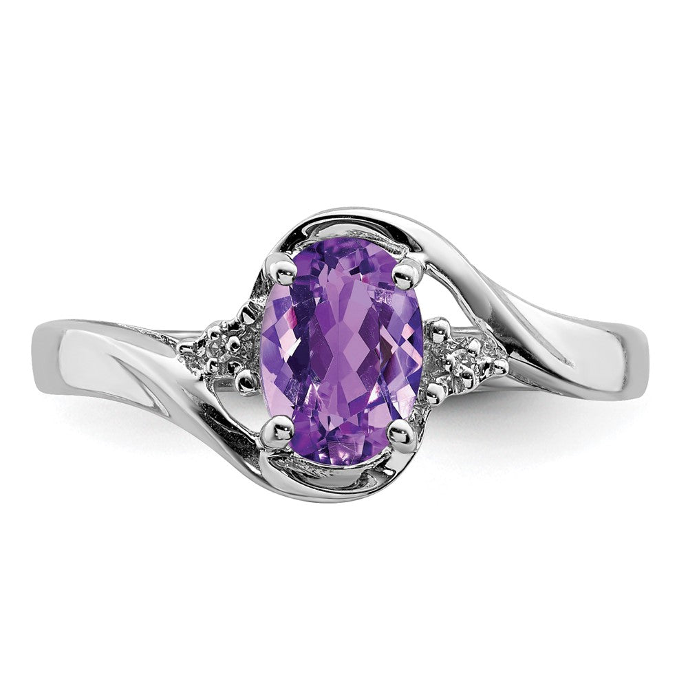 Sterlingsilber Rhodiniert Diamant und Amethyst Oval Ring