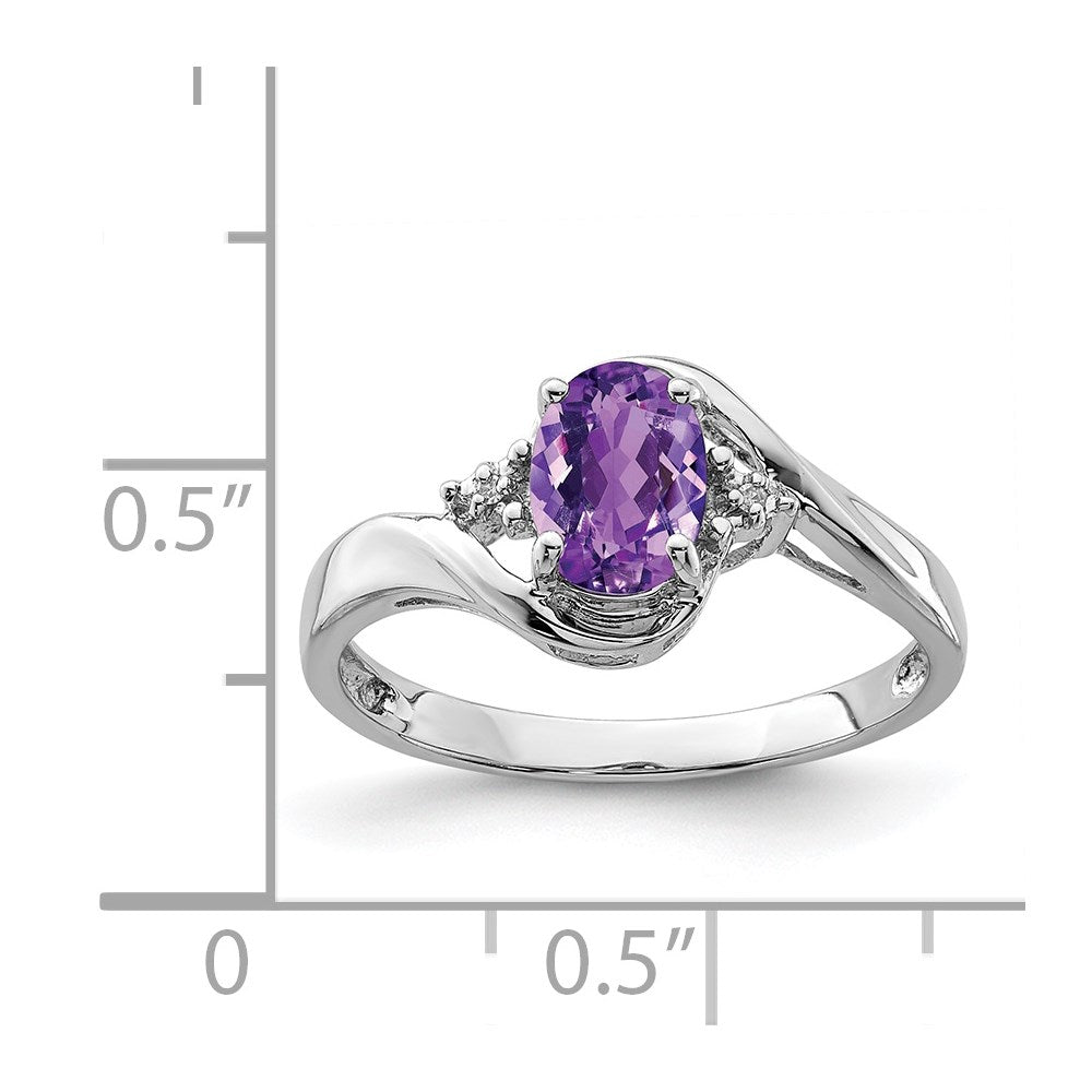 Sterlingsilber Rhodiniert Diamant und Amethyst Oval Ring