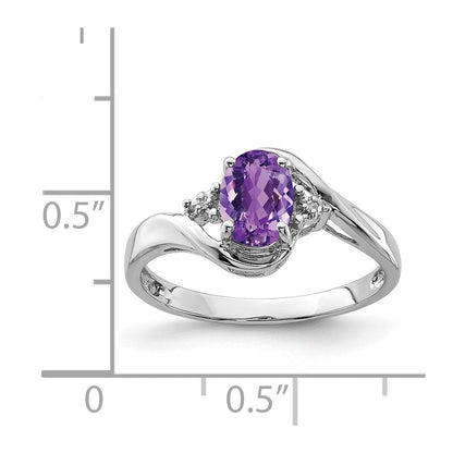 Sterlingsilber Rhodiniert Diamant und Amethyst Oval Ring