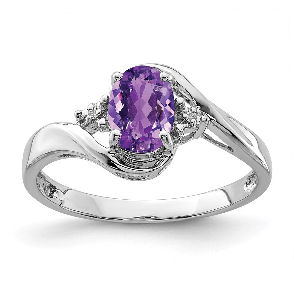 Sterlingsilber Rhodiniert Diamant und Amethyst Oval Ring