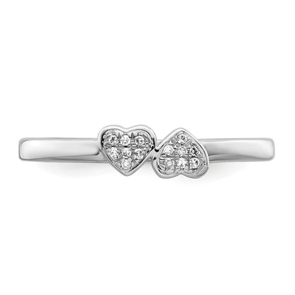 Sterlingsilber Rhodiniert Diamant Doppelt Herz Stapelbar Ring