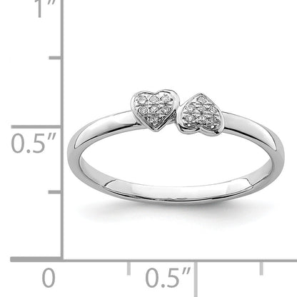 Sterlingsilber Rhodiniert Diamant Doppelt Herz Stapelbar Ring