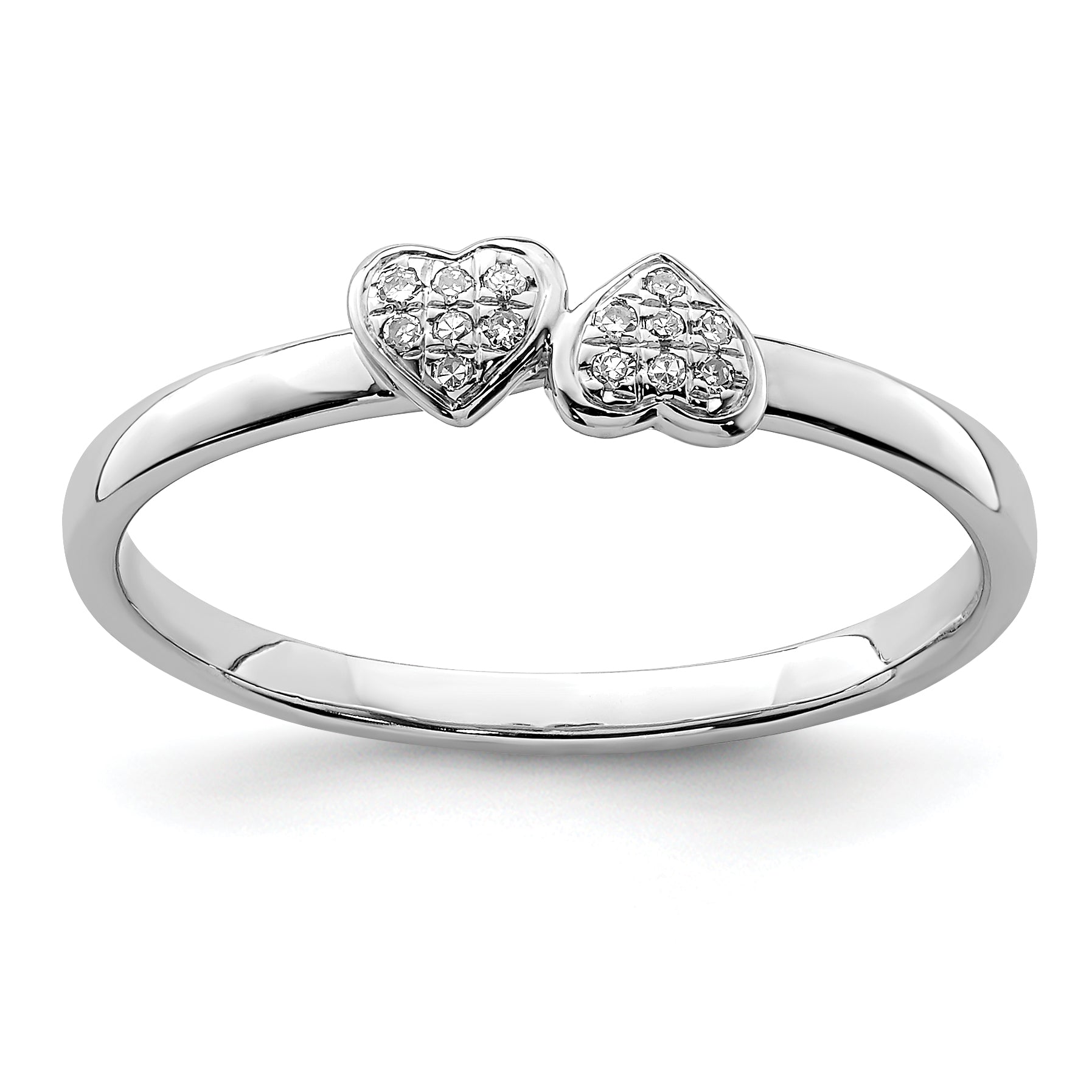 Sterlingsilber Rhodiniert Diamant Doppelt Herz Stapelbar Ring