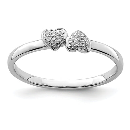 Sterlingsilber Rhodiniert Diamant Doppelt Herz Stapelbar Ring