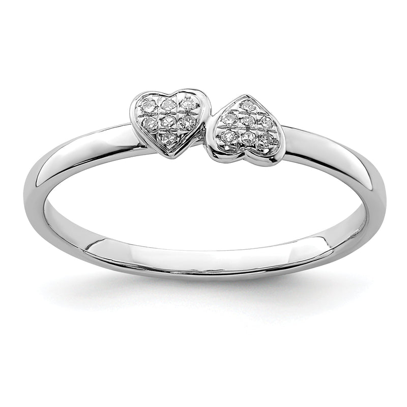 Sterlingsilber Rhodiniert Diamant Doppelt Herz Stapelbar Ring