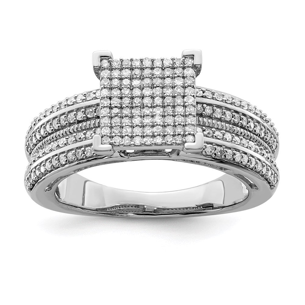 Sterlingsilber Rhodiniert Diamant Quadratisch Ring (size 8 Nur)