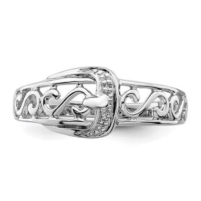 Sterlingsilber Rhodiniert Diamant Schnalle Ring