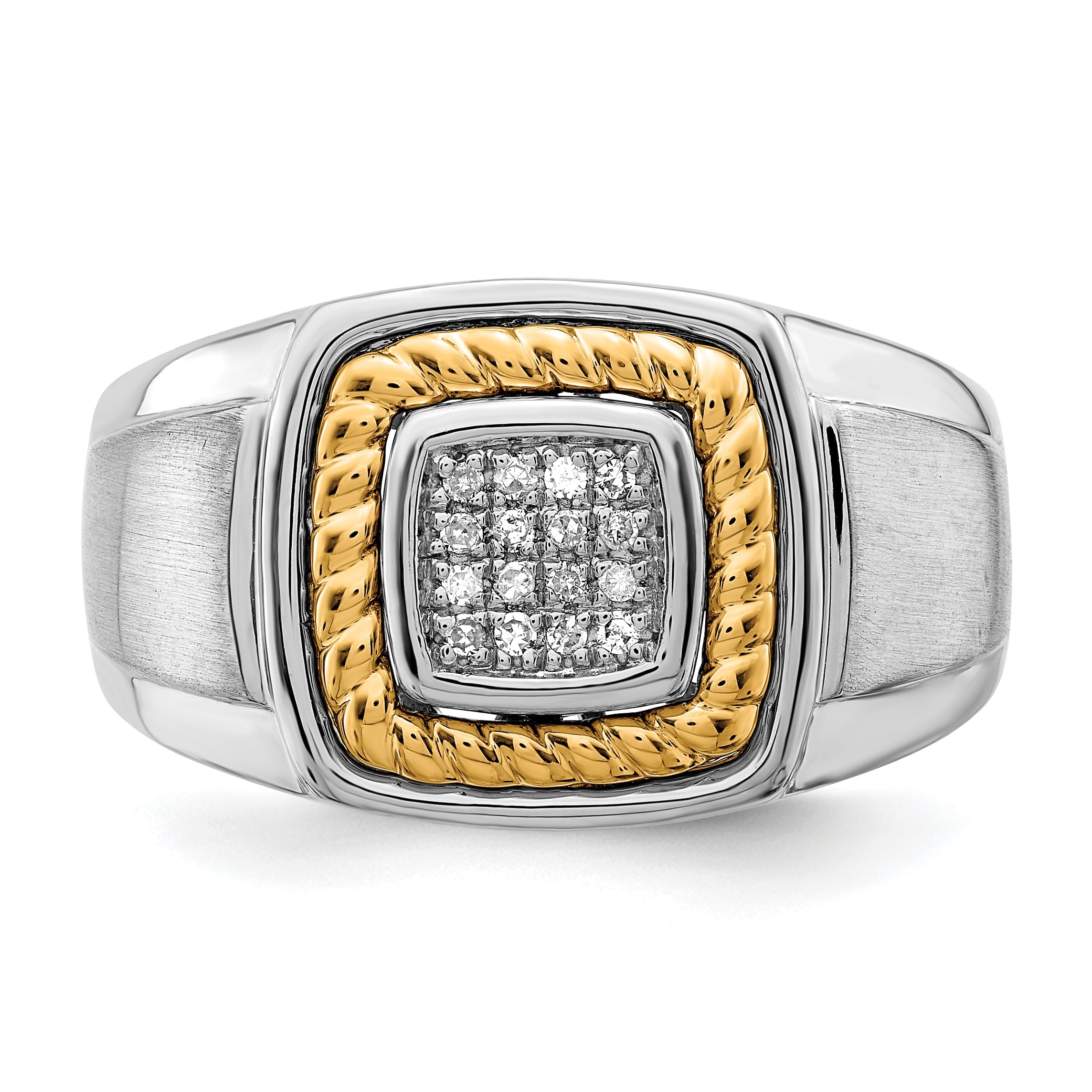 Sterlingsilber Rhodiniert 10K Gelbgold Herren Diamant Ring
