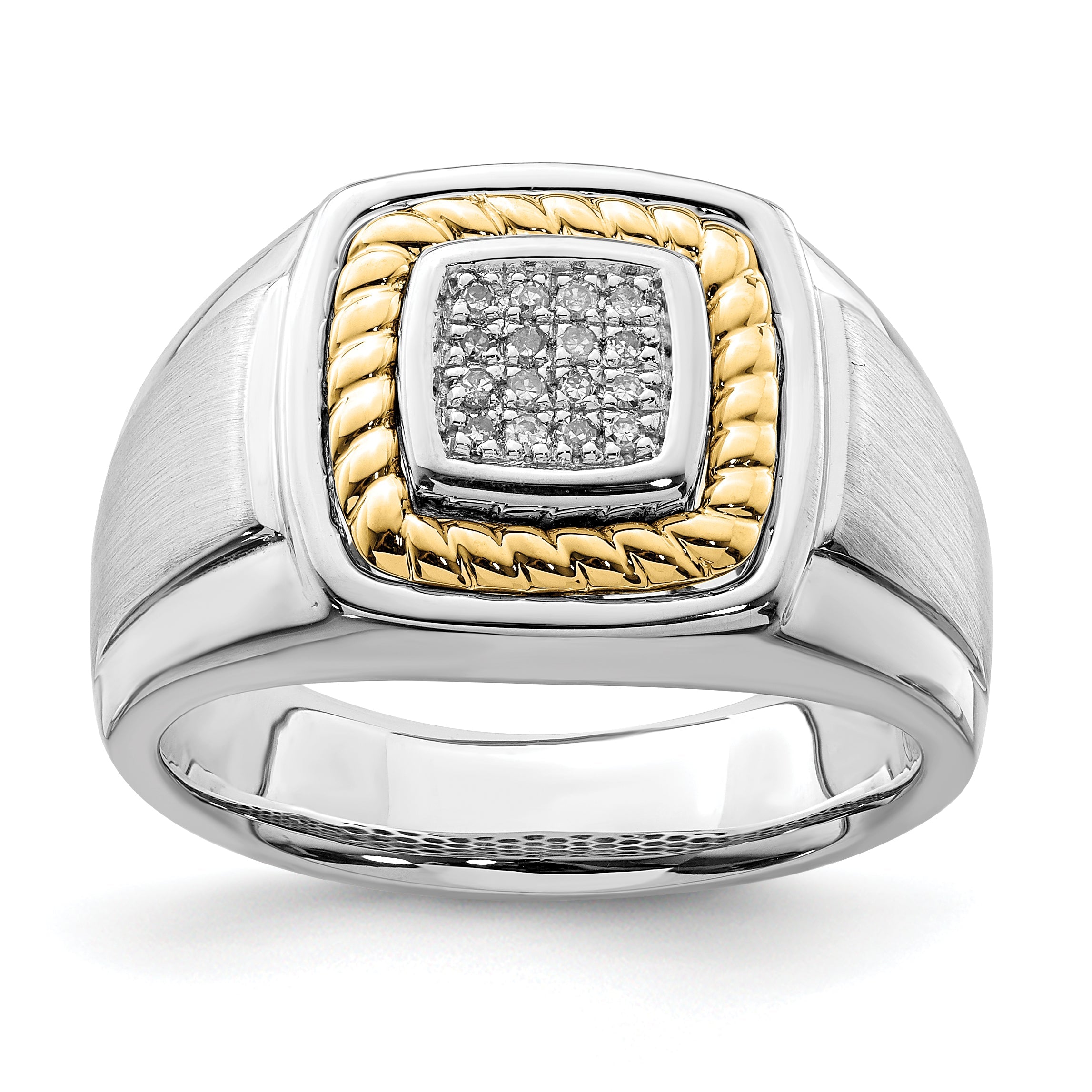 Sterlingsilber Rhodiniert 10K Gelbgold Herren Diamant Ring