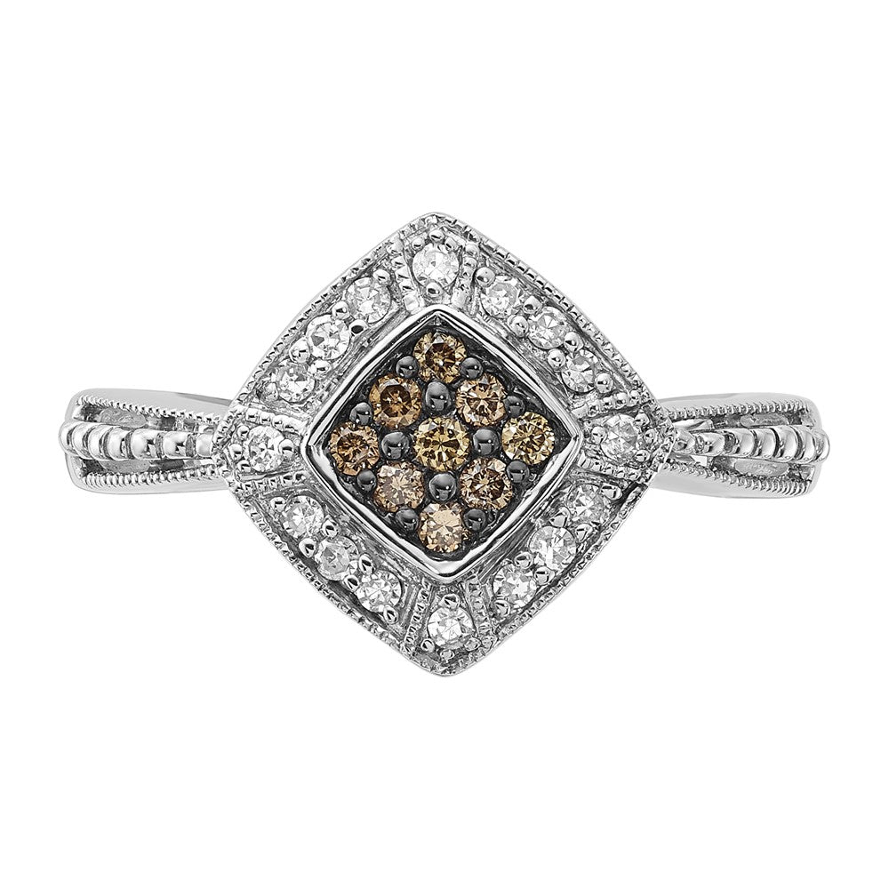 Sterlingsilber Champagne & Klar Diamant Klein Form Ring
