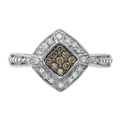 Sterlingsilber Champagne & Klar Diamant Klein Form Ring