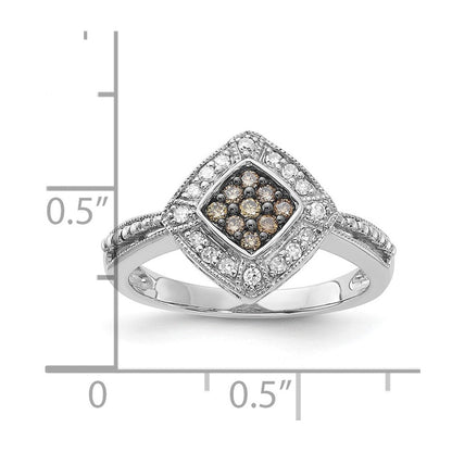 Sterlingsilber Champagne & Klar Diamant Klein Form Ring