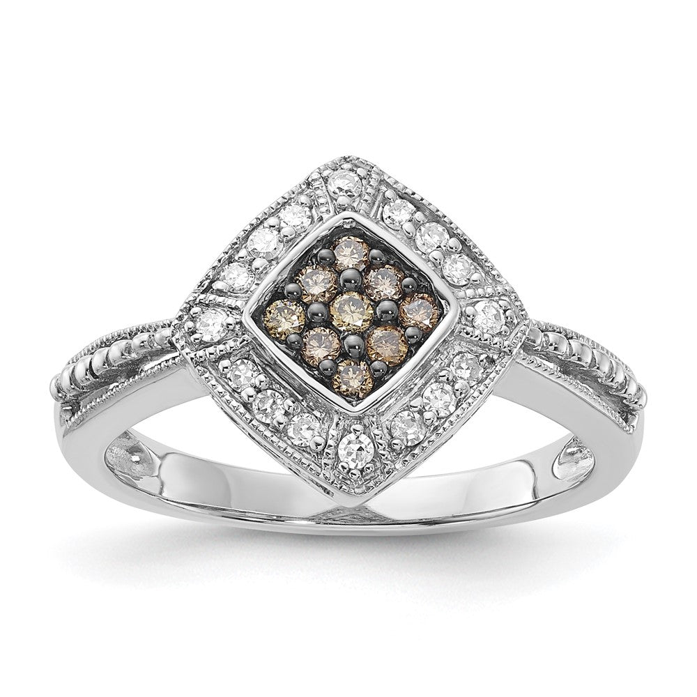 Sterlingsilber Champagne & Klar Diamant Klein Form Ring