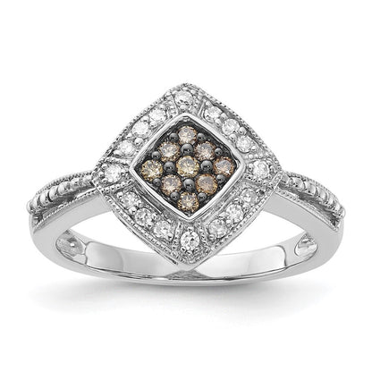 Sterlingsilber Champagne & Klar Diamant Klein Form Ring