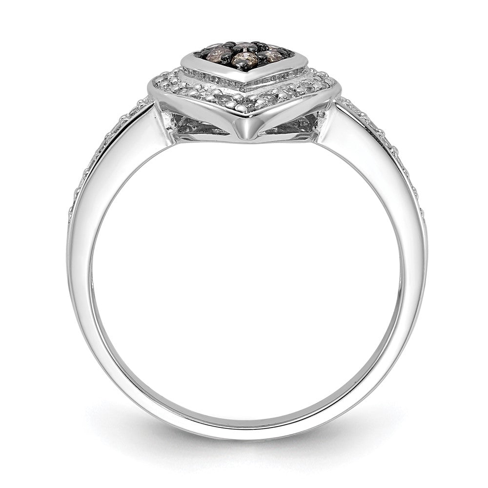 Sterlingsilber Poliert Champagne & Klar Diamant Herz Ring
