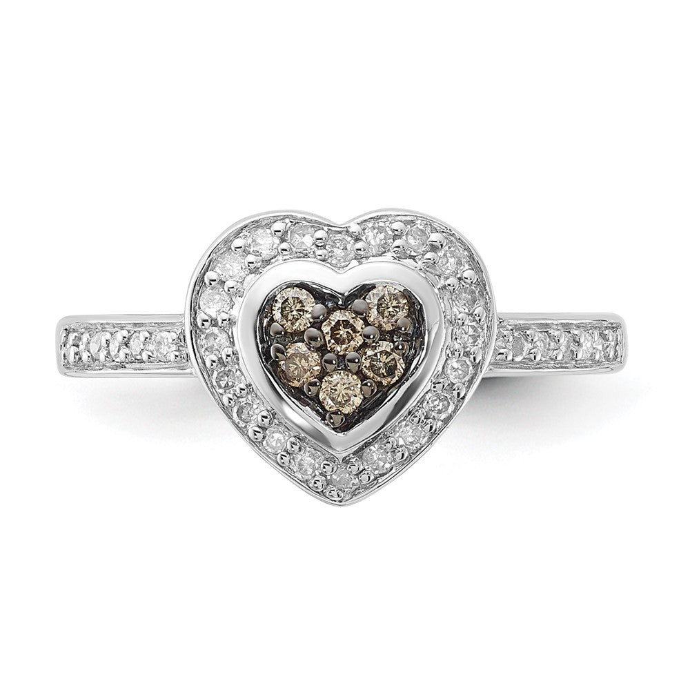 Sterlingsilber Poliert Champagne & Klar Diamant Herz Ring