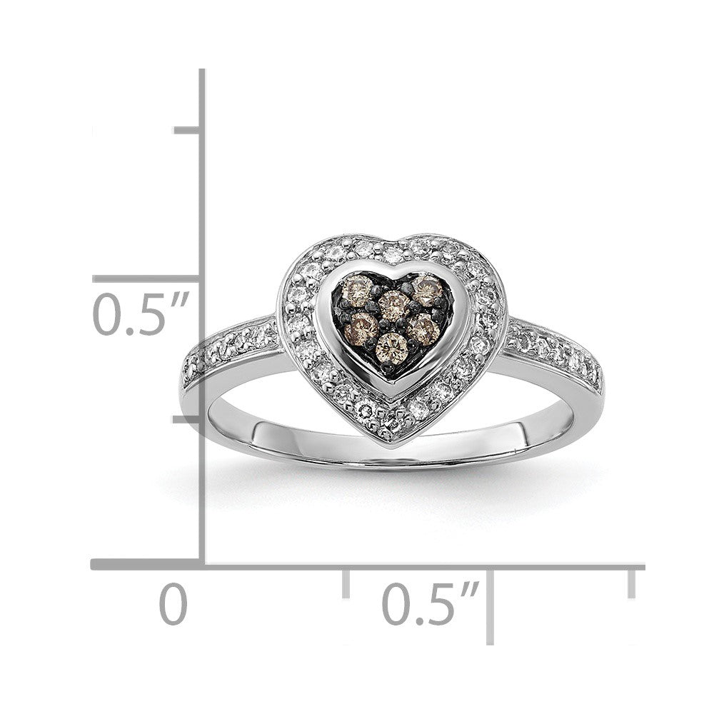 Sterlingsilber Poliert Champagne & Klar Diamant Herz Ring