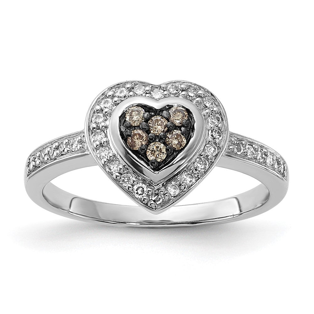 Sterlingsilber Poliert Champagne & Klar Diamant Herz Ring
