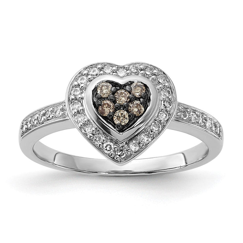 Sterlingsilber Poliert Champagne & Klar Diamant Herz Ring