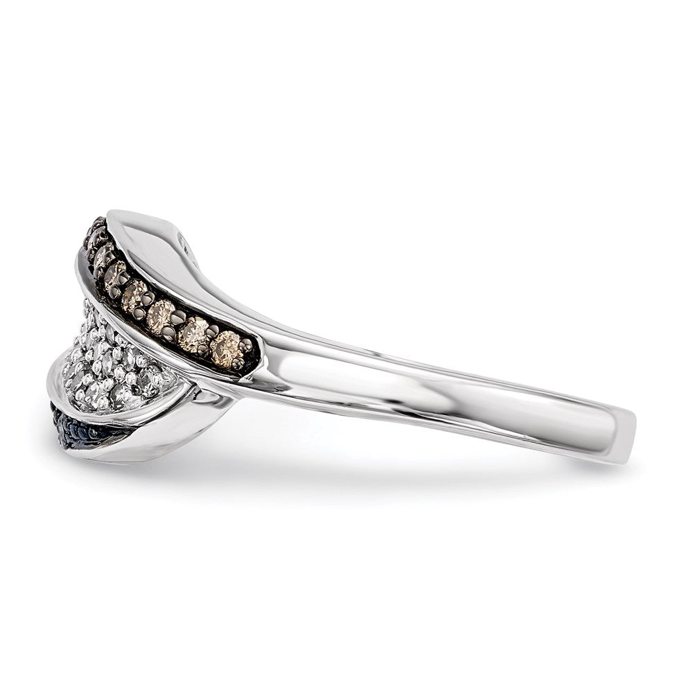 Sterlingsilber Weiß, Champagne & Blau Diamant Antikisiert Ring (size 6 Nur)