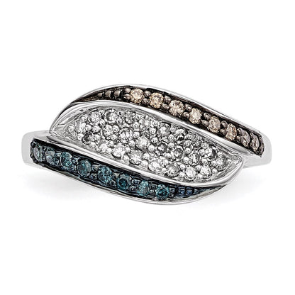Sterlingsilber Weiß, Champagne & Blau Diamant Antikisiert Ring (size 6 Nur)
