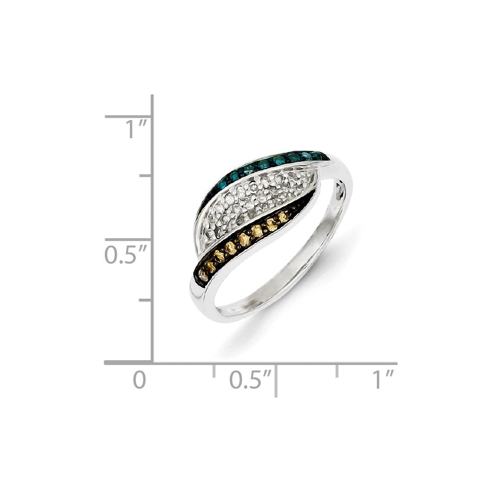 Sterlingsilber Weiß, Champagne & Blau Diamant Antikisiert Ring (size 6 Nur)