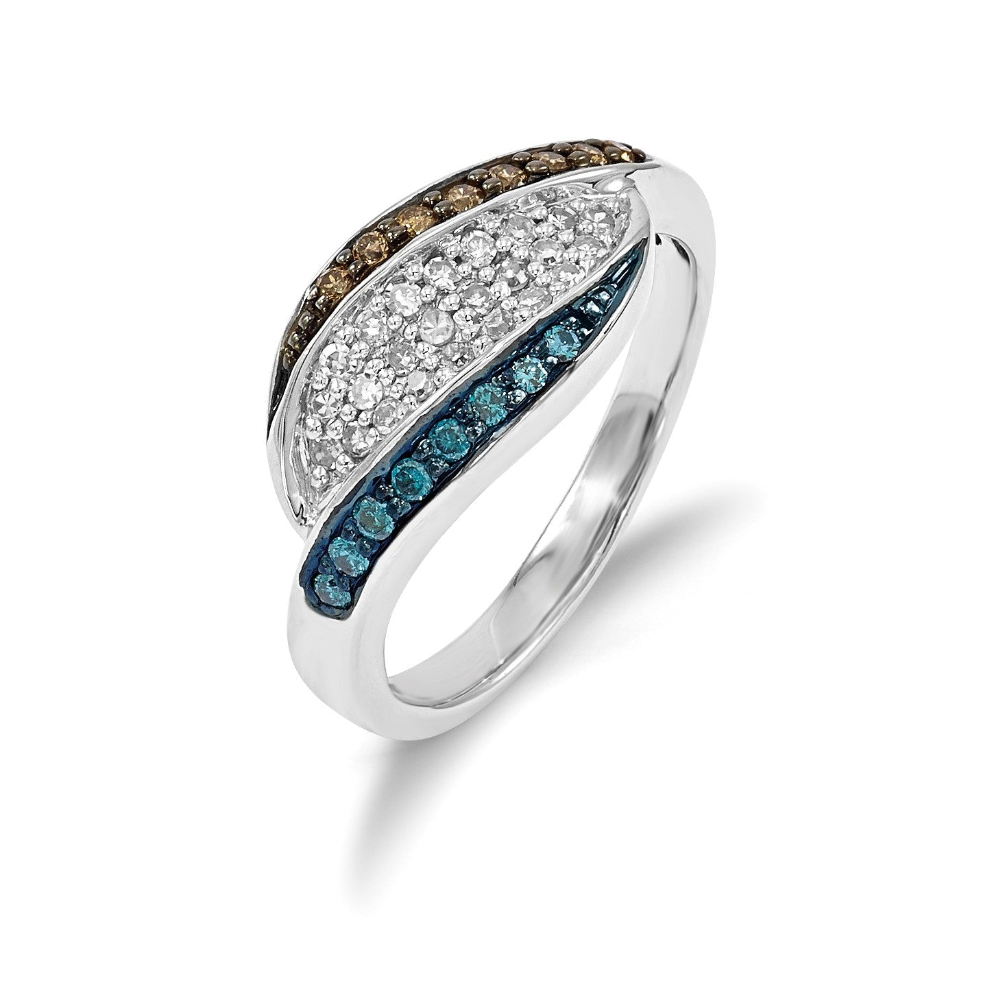 Sterlingsilber Weiß, Champagne & Blau Diamant Antikisiert Ring (size 6 Nur)