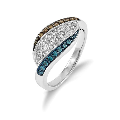 Sterlingsilber Weiß, Champagne & Blau Diamant Antikisiert Ring (size 6 Nur)