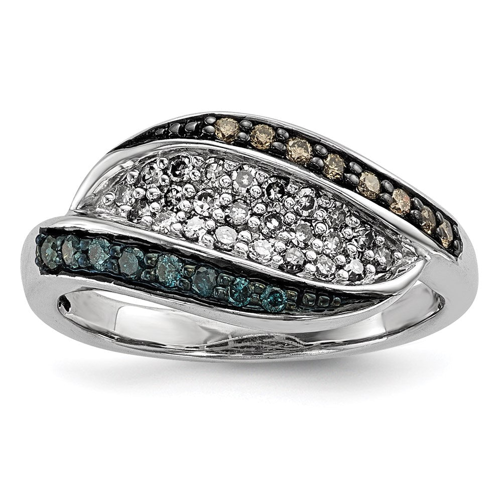 Sterlingsilber Weiß, Champagne & Blau Diamant Antikisiert Ring (size 6 Nur)