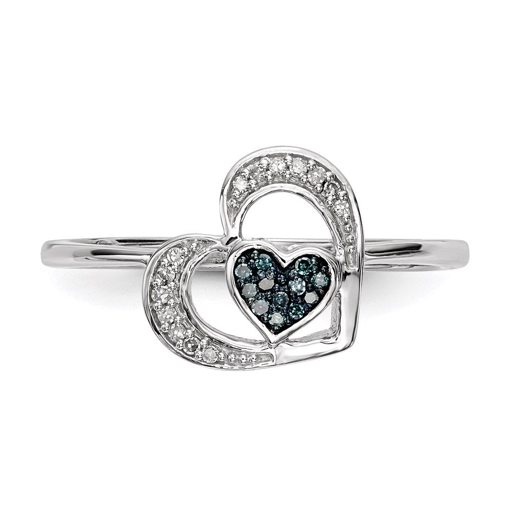 Sterlingsilber Blau und Weiß Diamant Herz Ring (size 7 Nur)