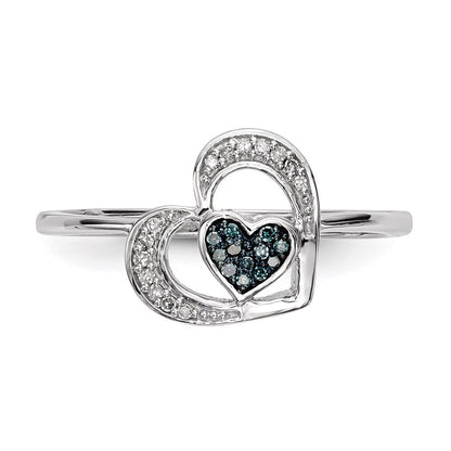 Sterlingsilber Blau und Weiß Diamant Herz Ring (size 7 Nur)