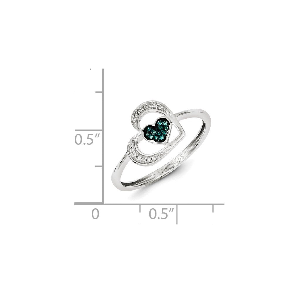 Sterlingsilber Blau und Weiß Diamant Herz Ring (size 7 Nur)