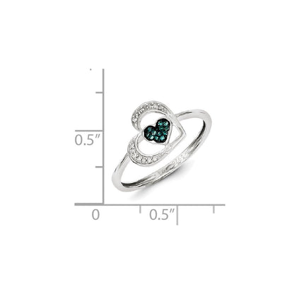 Sterlingsilber Blau und Weiß Diamant Herz Ring (size 7 Nur)