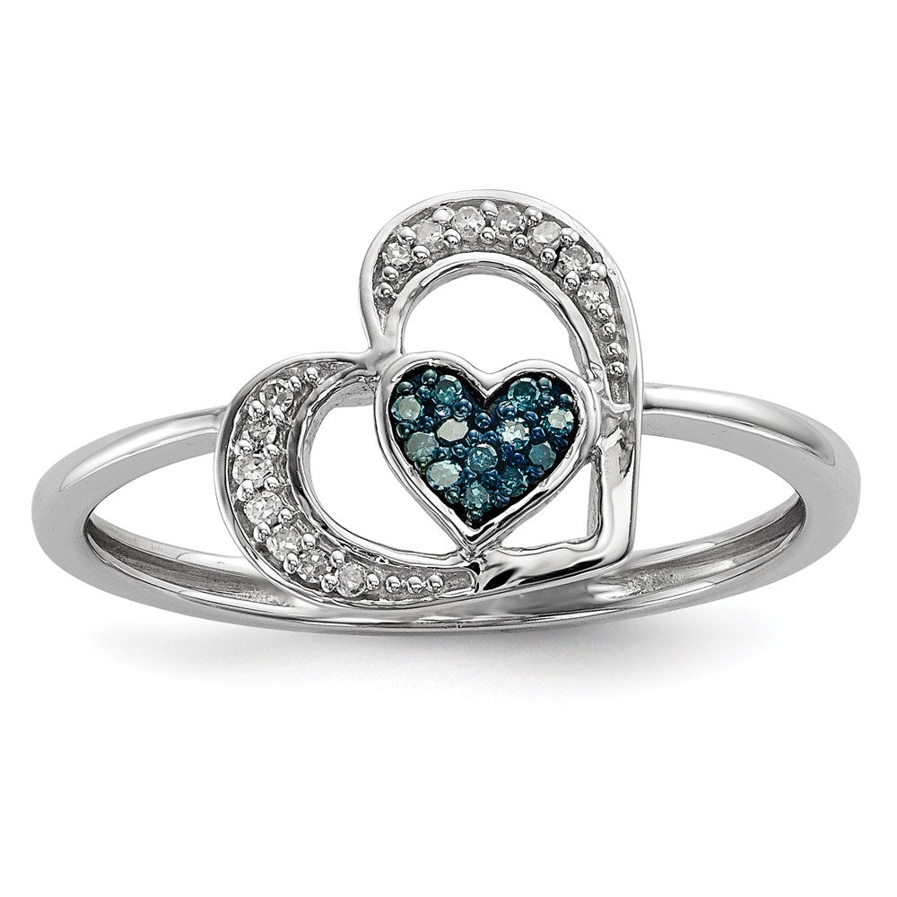 Sterlingsilber Blau und Weiß Diamant Herz Ring (size 7 Nur)