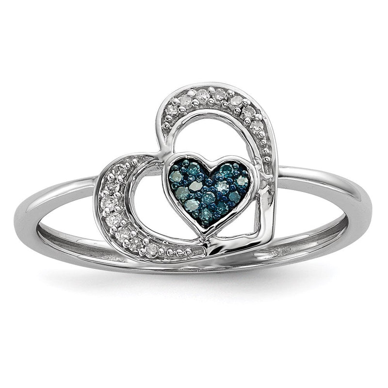 Sterlingsilber Blau und Weiß Diamant Herz Ring (size 7 Nur)