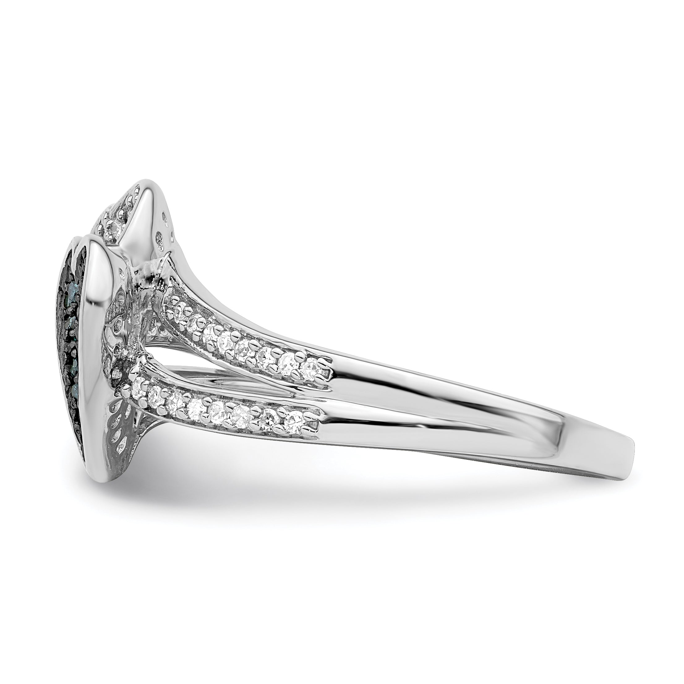 Sterlingsilber Weiß Nacht Rhodiniert Blau und Diamant Herzen Ring