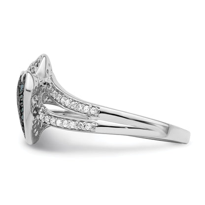 Sterlingsilber Weiß Nacht Rhodiniert Blau und Diamant Herzen Ring
