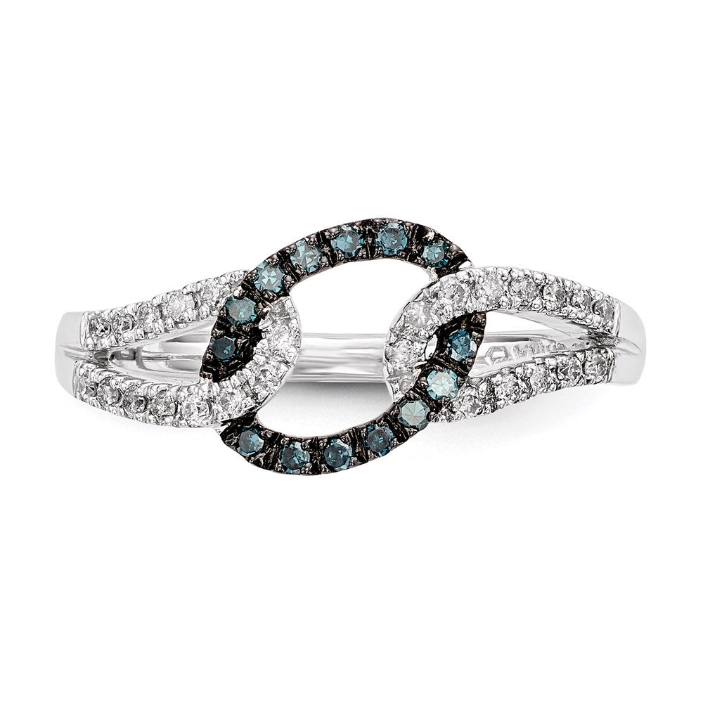 Sterlingsilber Weiß & Blau Diamant Ring (size 7 Nur)