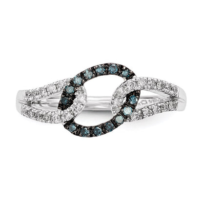 Sterlingsilber Weiß & Blau Diamant Ring (size 7 Nur)